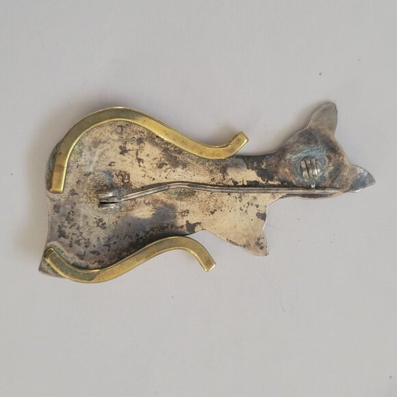 Vintage Brass SterlingTwo Cats Silver & Gold-Tone Brooch Pin Jewelry Accessory - Picture 6 of 8